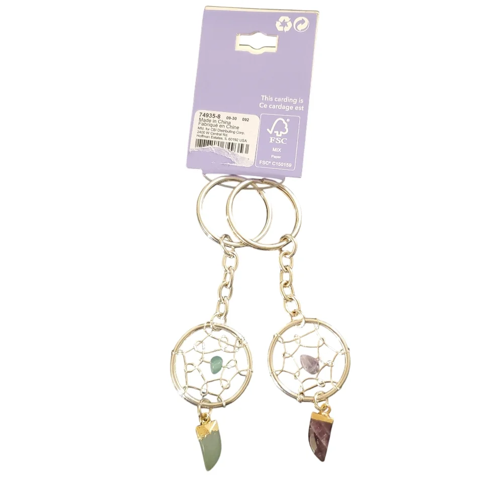 NWT Claires Set of 2‎ Dreamcatcher keychains with purple and green gems